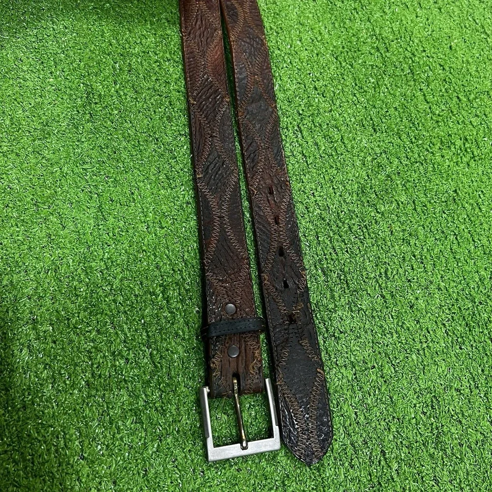 Vintage Justin Western Belt SZ 34 Rare Exotic Leather Shark‎ Brown USA Made